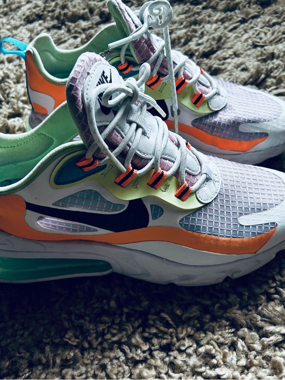 Nike Kids Sneakers in White, Orange & Mint with Black Swoosh